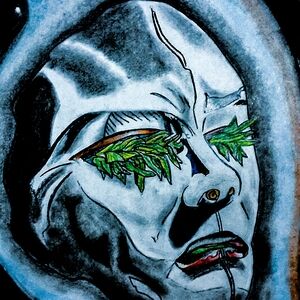 Abstract Face Art Print - Black, Green, Blue